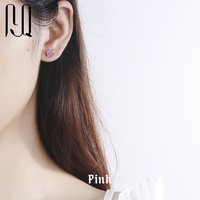 Boucles d'oreilles clous PYQ à six griffes 1ct+1ct en moissanite rose, bleue et verte pour femme, bijoux fins en argent S925 avec certificat GRA