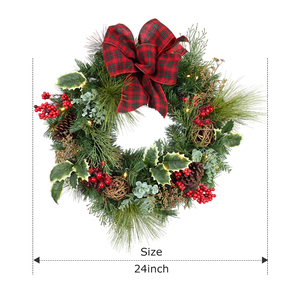 Wholesale Selling Customized <b>Pinecone</b> Red Berry Pine Needles Artificial Christmas Wreath - Product Image 2
