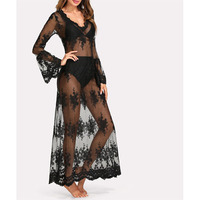 Chemises de nuit pour femmes, transparentes, en dentelle jacquard, en maille, vêtements de nuit