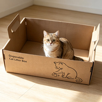 Bac à litière pliable personnalisé en carton ondulé imperméable pour chat, bac à litière portable pour animaux de compagnie avec poignées, facile à nettoyer
