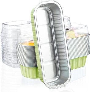 Mini Loaf Pans with Lids 100pcs/pack 6.8oz Aluminum <b>Foil</b> Cake Baking RECTANGULAR Pans PET Cupcake Tins <b>Containers</b> - Product Image 1