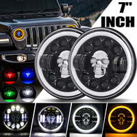 Faro LED de 12V y 7 Pulgadas con Halo DRL y Señal de Giro Ámbar para Jeep Wrangler y Autos Clásicos (Estilo Calavera)