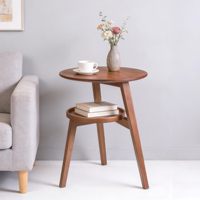 Mesa Auxiliar Redonda de Madera de 2 Niveles, Mesa de Centro con Almacenamiento, Mesa Auxiliar con Estante para Sala de Estar, Dormitorio, Balcón, Muebles para el Hogar