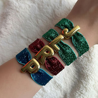 Bracelet en velours coloré en forme de cœur avec lettres anglaises perforées électro-plaquées double face, vente chaude transfrontalière pour femmes