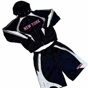 Felpa da Jogging con Logo personalizzato a prova di vento con Zip in Nylon <span class=keywords><strong>oversize</strong></span> giacca a vento da <span class=keywords><strong>uomo</strong></span> Set due pezzi - Product Image 1