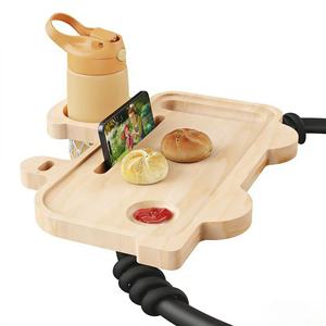 Bandeja de madera para refrigerios para cochecito de bebé, bandeja de comida desmontable de madera maciza con soporte para teléfono y ranura para vasos - Product Image 1