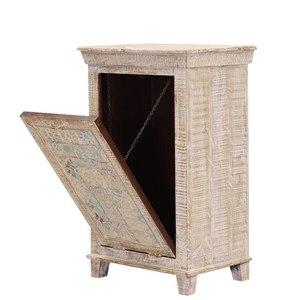Table d'appoint Shabby Chic en bois massif avec porte à battants pour chambre à coucher, mobilier de maison - Product Image 4