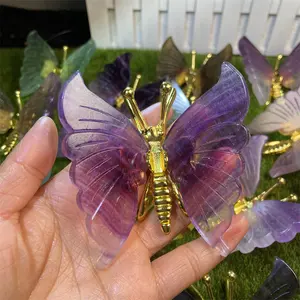 Hot Selling Natural Crystal Crafts Hand Made Rainbow Fluorite Butterfly For Decoration