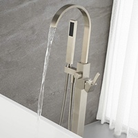 Robinet de baignoire sur pied en nickel, mitigeur autoportant à débit élevé avec douchette carrée pivotante à commande unique