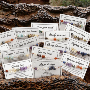 Kartu Personalisasi Gelang Batu Alam Desain Manik Keberuntungan Pelangi Hadiah Ulang Tahun Aksesoris Pergelangan Tangan Kristal - Product Image 3