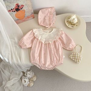 Adorabile tutina a quadri per <span class=keywords><strong>neonata</strong></span> con cappellino per neonati e per la festa dei cento giorni - Product Image 1