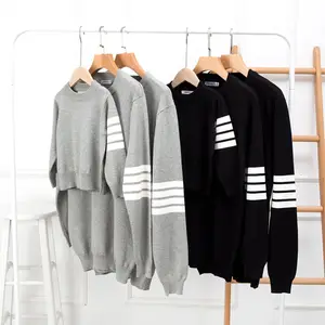 Pakaian Serasi Keluarga Sweater Pullover Ibu dan Me, Baju Sweater Lengan Bergaris