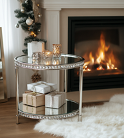 Salon Petite table d'appoint en miroir argenté Table d'appoint en incrustation de cristal Table basse en miroir d'angle