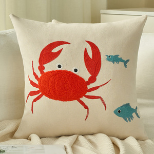 Algodón bordado océano <span class=keywords><strong>Coco</strong></span> árbol <span class=keywords><strong>cangrejo</strong></span> tiro 17,7*17,7 pulgadas almohada decorativa fundas de cojines - Product Image 4