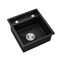 Évier de cuisine en quartz fait main avec robinet, noir, à cuve unique, moderne, à poser sur comptoir