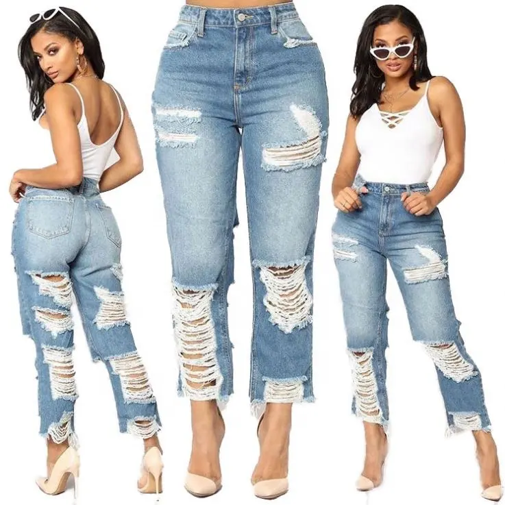 Vestiti delle donne Fornitore hot new trend allentato nove pantaloni jeans strappati jeans delle donne
