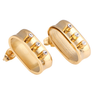 Gold <b>Stud</b> <b>Earrings</b> With Crystal Bezel Setting For Women Party Fashion Jewelry - Product Image 1