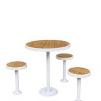 Ensemble de meubles de bar d'extérieur, table ronde en HPL imitation bois, chaise en acier galvanisé imperméable pour jardin, terrasse, balcon
