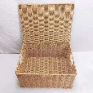 Woven Rattan <b>Storage</b> <b>Box</b> Rectangle Large Capacity Handmade Clothing Organizer Household Basket <b>For</b> <b>Clothes</b> And Miscellaneous - Product Image 2