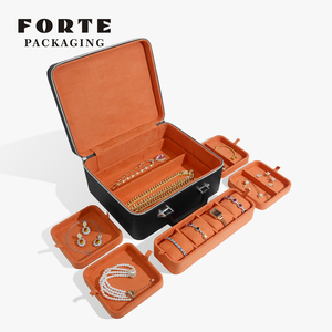 FORTE LOW Price Leather Microfiber Velvet Lining Zipper Closure Orange/Black Customizable 28x23x12cm <b>Watch</b> Bangle Jewelry Box - Product Image 3