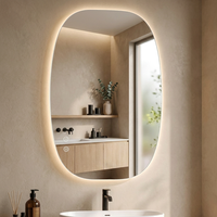 Miroir LED anti-buée de forme ovale, sans cadre, pour salle de bain, éclairage HD à 3 couleurs, gradation progressive, directement de l'usine
