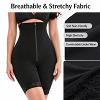 Shorty gainant taille haute pour femme avec fermeture éclair frontale, compression abdominale post-partum, rehaussement des hanches, modelant et sculptant le corps