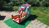 Toboggan aquatique gonflable double piste pour plongée ludique, thème Surf Time, en PVC de qualité commerciale pour extérieur, motif voiture de dessin animé, toboggan gonflable rebondissant, À VENDRE