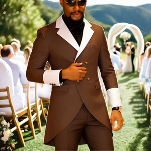 Traje de esmoquin marrón de doble botonadura hecho a medida 2026 para novio, traje de negocios para hombre, chaqueta + pantalón, traje de dos piezas para boda y fiesta de graduación - Product Image 2