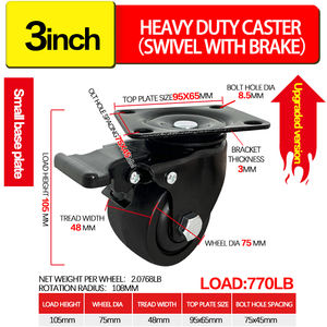 Hochleistungs-Nylon-Universal rad 3-Zoll-Ausrüstung Tragende Rollen Geeignet für eine breite Palette von Produkten 75 mm schwarzes Nylon - Product Image 6