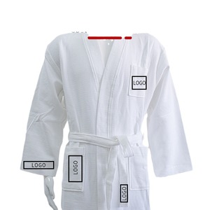 เสื้อคลุมอาบน้ำผ้าวาฟเฟิล ผ้าฝ้ายทั้งตัว ไซส์เดียว ใช้ในบ้านหรือสปา มีตัวเลือกเพิ่มโลโก้ - Product Image 1