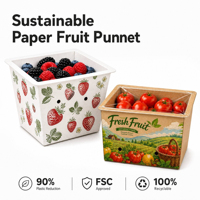 Op maat gemaakte diepe kartonnen fruitmandje, kraft punnet, geventileerd, hitteverzegelbaar, fruitverpakkingsdoos, OEM ODM