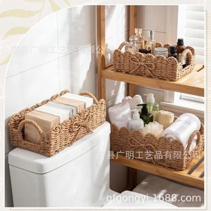 Woven Rope <b>Storage</b> <b>Basket</b> Rectangle Handmade With Handles For Bathroom Toilet Paper And Toiletries Organizer - Product Image 2