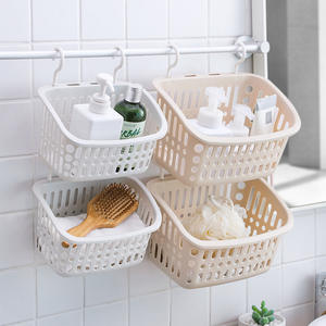 Cesta de almacenamiento montada en la pared, organizador rectangular colgante de plástico para baño, inodoro, pequeño, cuadrado, color gris albaricoque, rectangular grande - Product Image 5