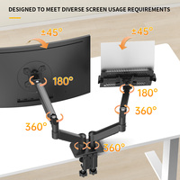 Support d'écran de bureau à ressort à gaz Khcoohoo OEM ODM pour écrans de 13 à 32 pouces, réglable en hauteur jusqu'à 9 kg, rotation à 90°, 2-en-1, en stock