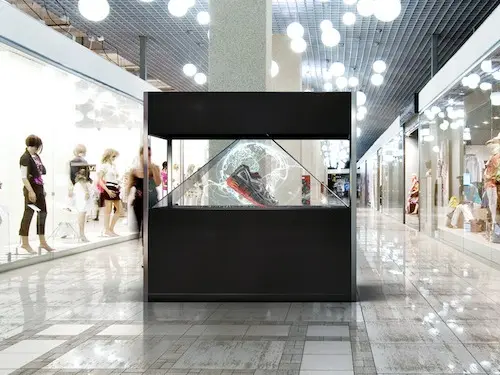 شاشة عرض ثلاثية الأبعاد, شاشة عرض مجسمة بالهرم الكبيرة من 4 جوانب ، نظام عرض ثلاثي الأبعاد مجسم للإعلان في مركز التسوق