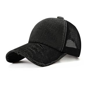 Chapeau personnalisé à 5 panneaux lavé pour faire l'ancienne casquette en filet de coton à plaque légère trous de gros pour hommes et femmes casquette de Baseball en maille à visière extérieure - Product Image 6
