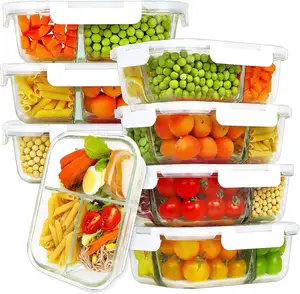 Glasmahlzeit-Vorbereitung behälter 3-fach, Aufbewahrung behälter für Lebensmittel aus Glas mit Deckel, luftdichte Bento-Boxen für das Mittagessen aus Glas