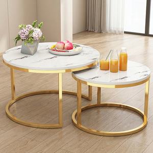Juego de Mesa de Centro Redonda Moderna con Marco de Metal <span class=keywords><strong>y</strong></span> Superficie con Patrón de Mármol, Muebles para Sala de Estar, Mesa Nido de <span class=keywords><strong>2</strong></span> Piezas - Product Image 3