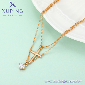 44181 xuping Fashionable <strong>Double</strong> Chains <strong>Necklace</strong>, Magnet 18k <strong>Gold</strong> Cross Pendant <strong>Necklace</strong> Jewelry for Women - Product Image 3
