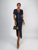 Nouvelle Robe Tricotée Col V Boutonnée Style Français Élégante en Nylon Uni pour le Printemps, Modèle Européen-Américain, Commerce International