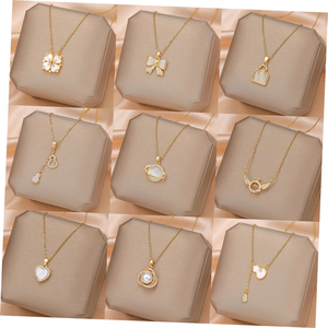 Collar de Lujo con Colgante de Corazón de Acero Inoxidable con Oro de 18K, Perlas y Circonitas, Collar con Medallón de Mariposa de Ópalo para Mujer, Joyería - Product Image 1