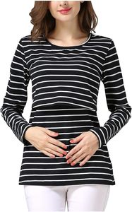 Vêtements de maternité pour femmes, chemises d'allaitement à manches longues rayées décontractées, hauts d'allaitement, chemisiers de <span class=keywords><strong>grossesse</strong></span> en polyester - Product Image 3