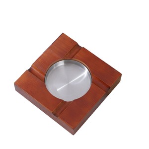 Cendrier à cigares en bois carré rétro brun en bois massif avec insert en acier inoxydable, portable pour usage domestique - Product Image 4
