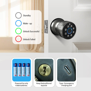 Smart Tuya BLE Fingerprint <strong>Knob</strong> <strong>Door</strong> Lock Smooth Touch <strong>Digital</strong> Code Security Class C Anti-theft <strong>Door</strong> Lock with Key - Product Image 2