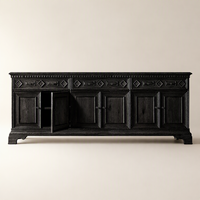 Buffet de luxe en bois massif chêne noir avec panneaux diamantés pour hôtel, villa, salon, mobilier de maison