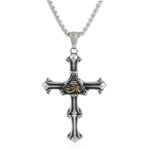 Stainless Steel <b>Cross</b> Pendant With Eye Design Silver Tone Men's Necklace 3.0x60cm <b>Chain</b> Gift Jewelry - Product Image 3