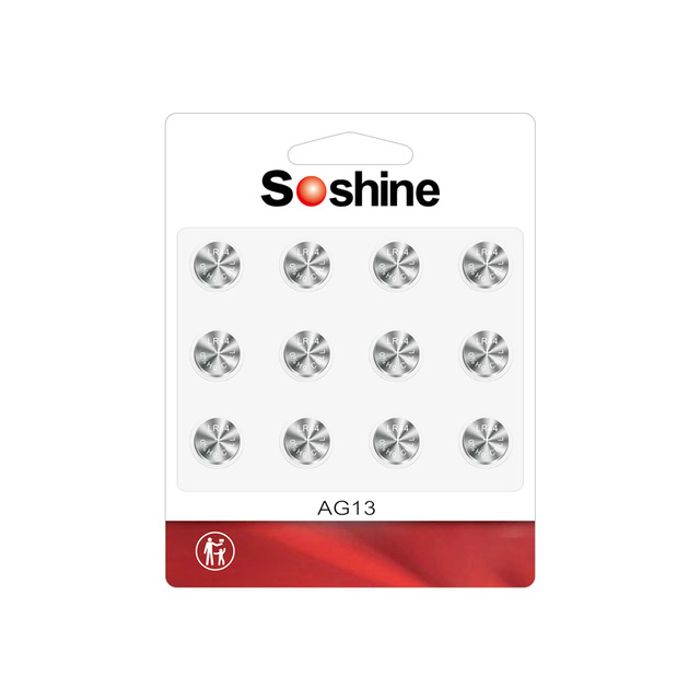 Soshine AG13/LR44/A76/357/SR44W/GP76A Alkaline Button Cell Battery - 12 Count (Pack of 1)
