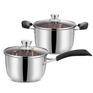 304 Stainless Steel Soup Pot 201 Extra Thick <b>Sandblasted</b> Induction Compatible Milk Pot Hot Pot With Lid - Product Image 2