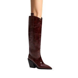 Bottes <span class=keywords><strong>Chelsea</strong></span> Western OEM pour femmes, motif croco, confortables, hauteur genou, avec talon épais et bout pointu, pour l'hiver et le printemps - Product Image 3