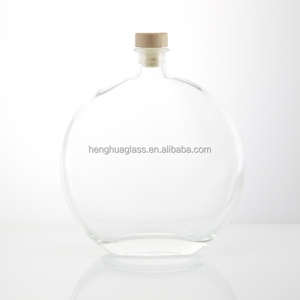 Bouteille en <span class=keywords><strong>verre</strong></span> plat et rond pour huile d'olive, liqueur, spiritueux, whisky, brandy, vodka, alcool, avec bouchon, <span class=keywords><strong>50cl</strong></span>, 500ml, 16oz - Vente chaude - Product Image 2